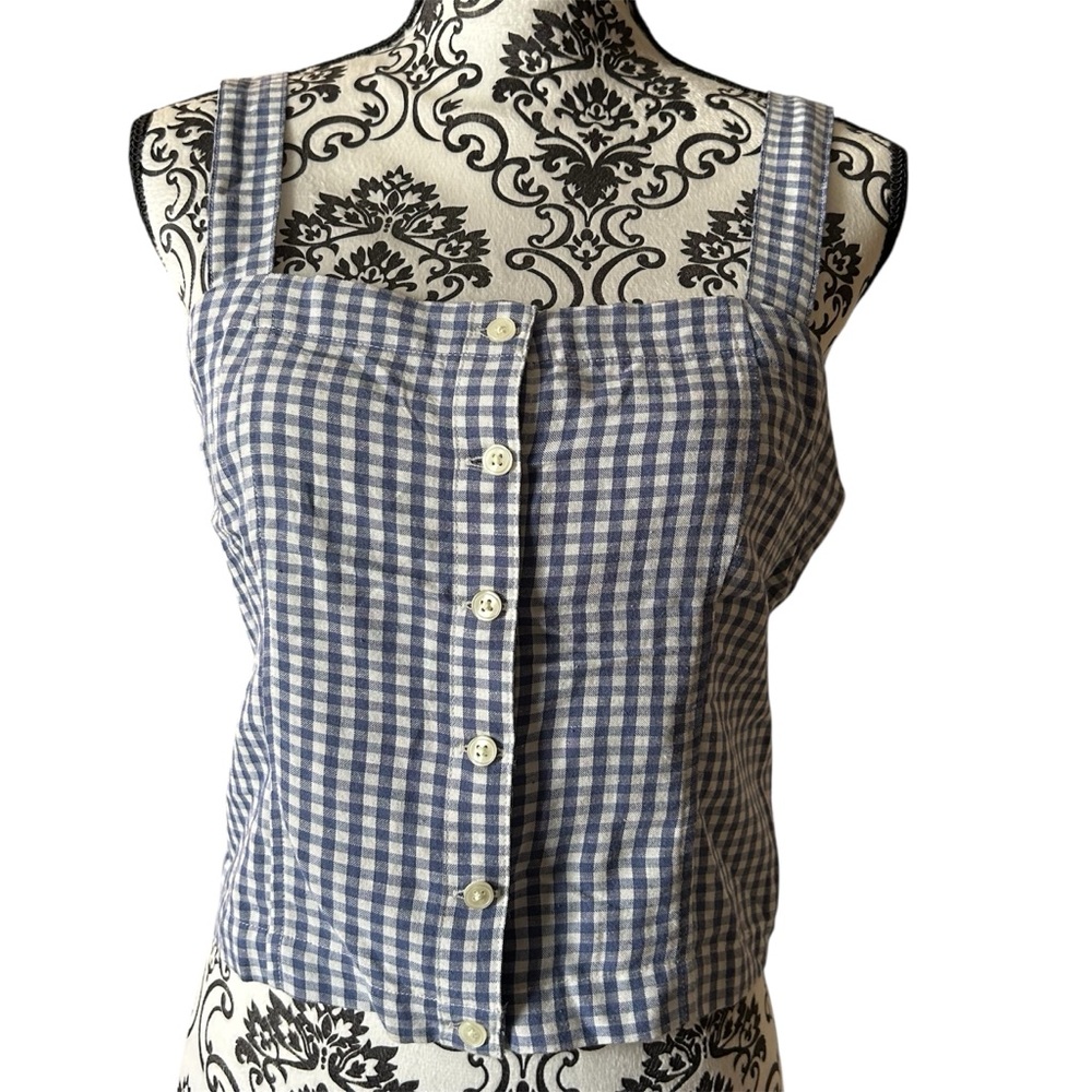 Levi's White and Blue Fitted Sleeveless Crop Top